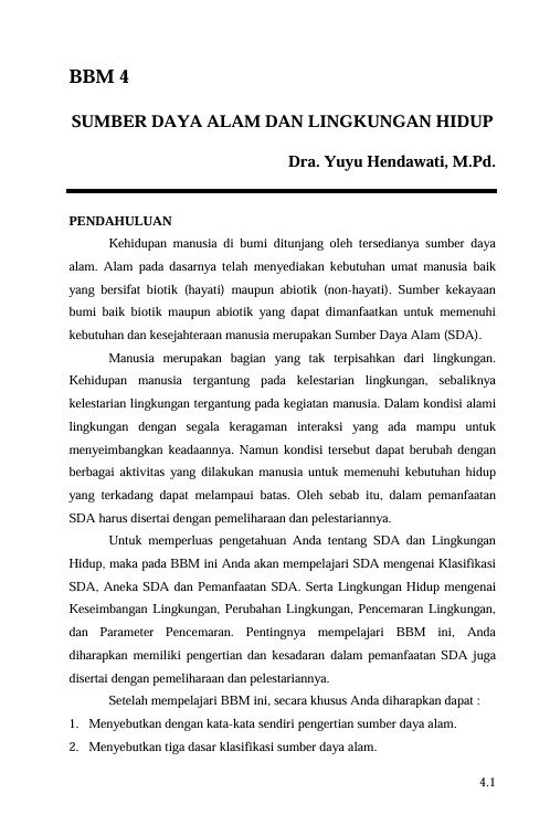 Sumber Daya Alam dan Lingkungan Hidup